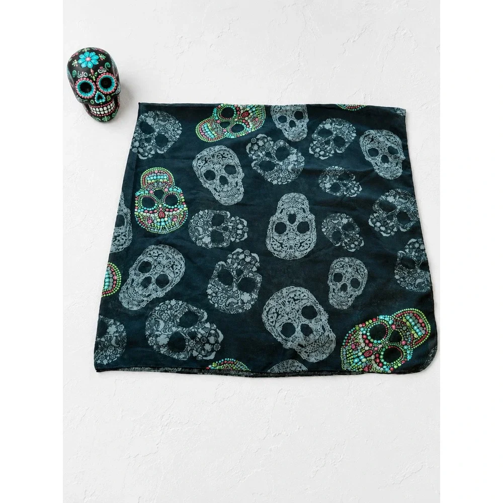 Ganz Day of the Dead Sugar Skull Scarf Black Sheer 46